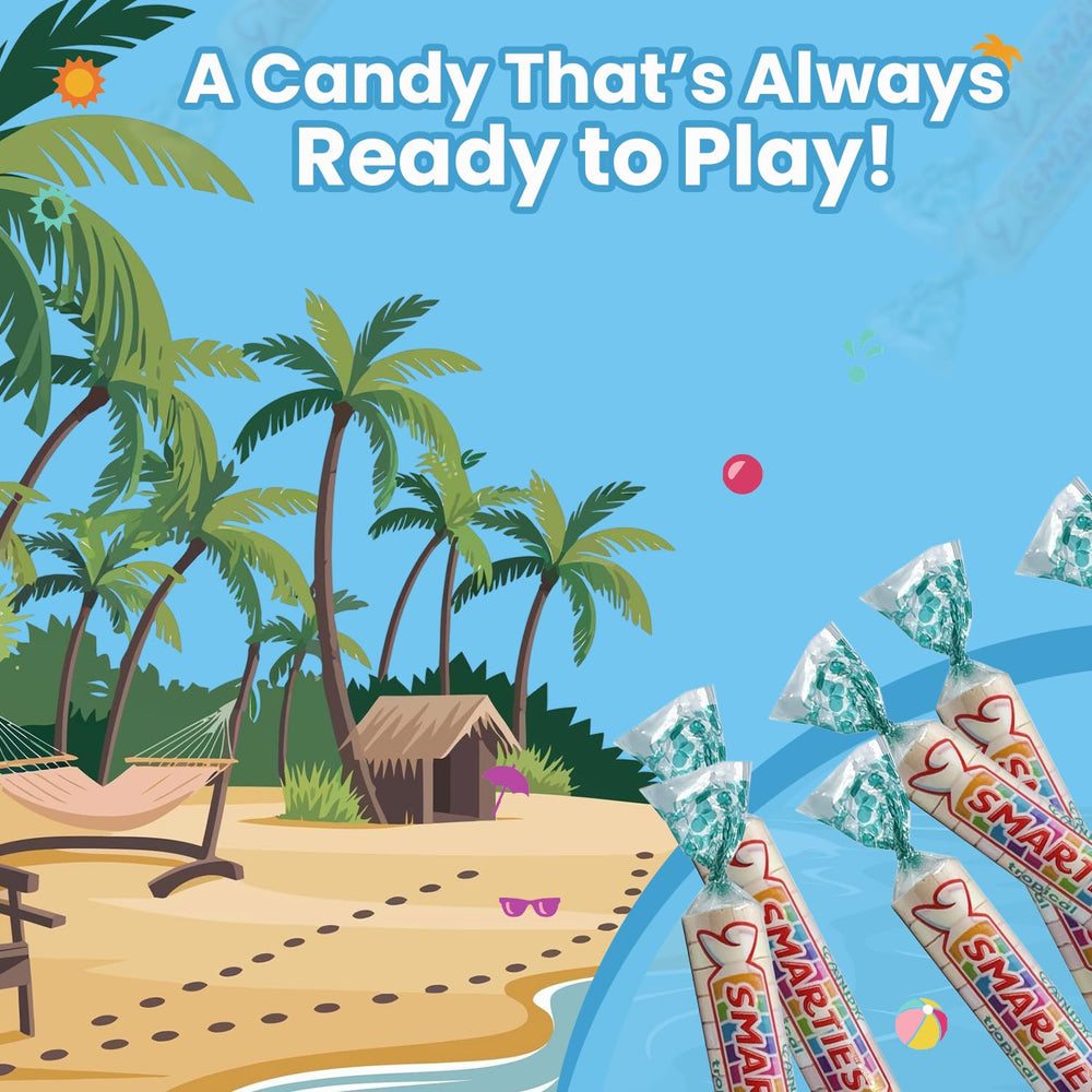 Smarties tropical rolls on Halloween display, a festive treat option.