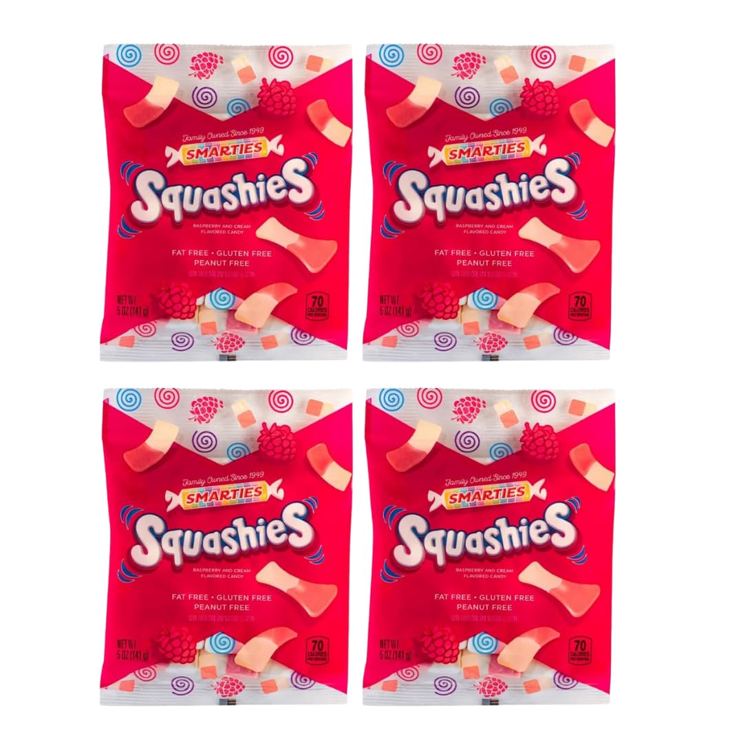 Smarties Squashies Raspberry & Cream candy bags arranged for gatherings