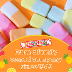 Smarties Squashies soft chew texture close-up for delightful chewiness.