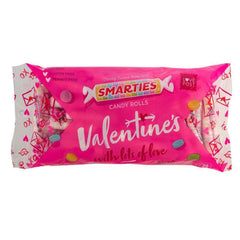 Smarties Valentine's Candy Rolls bag front view with colorful candies.