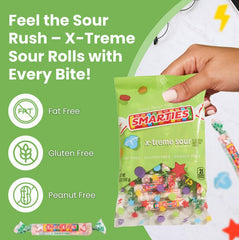 Smarties X-treme Sour Candies bag with sour snap for mixing.