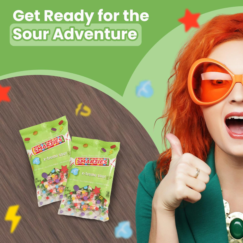Smarties X-Treme Sour Candies bag opened during Halloween celebration