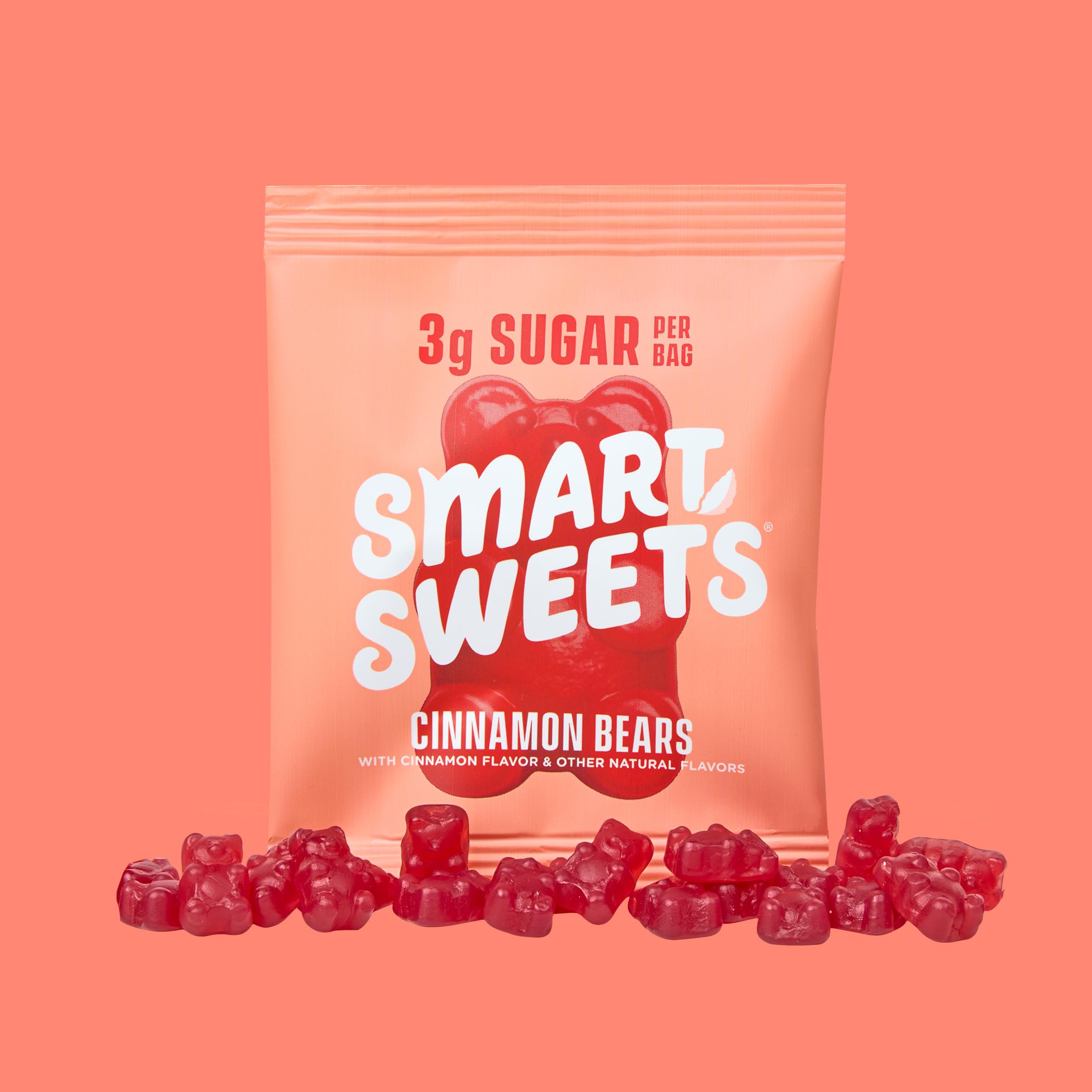 SmartSweets Cinnamon Bears stevia icon indicates natural sweetness.
