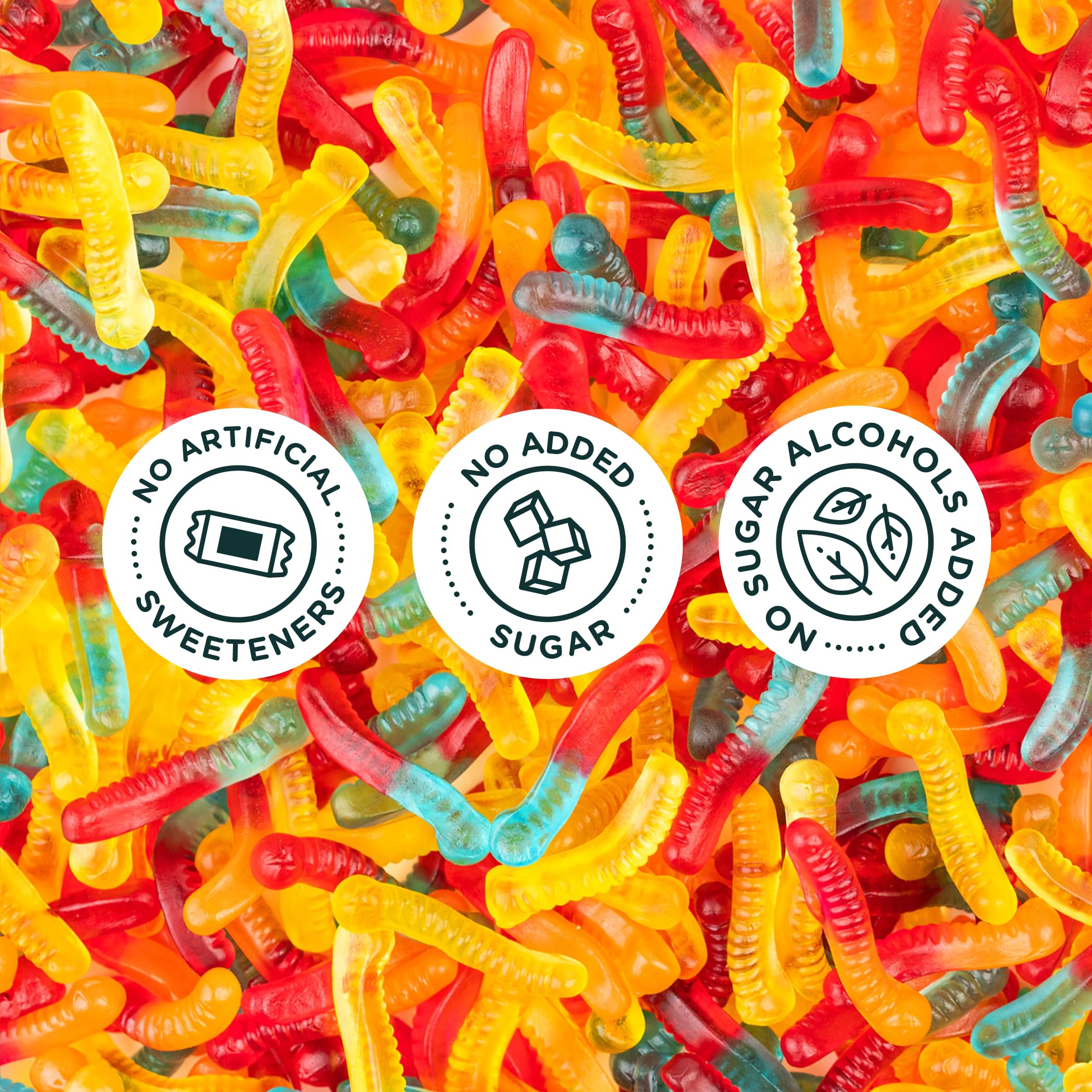 No artificial sweeteners: SmartSweets Gummy Worms ingredients note.