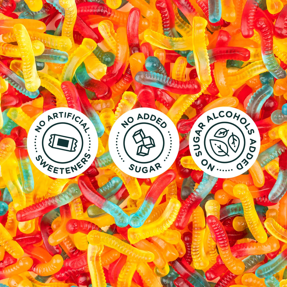 No artificial sweeteners: SmartSweets Gummy Worms ingredients note.