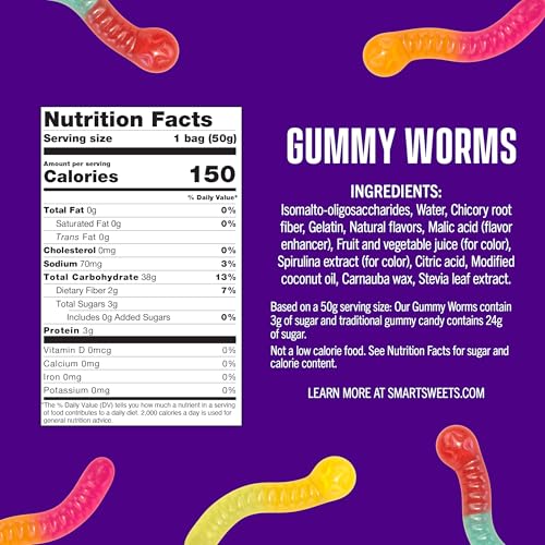 SmartSweets Gummy Worms in a lunchbox, kid-friendly, low-sugar snack.