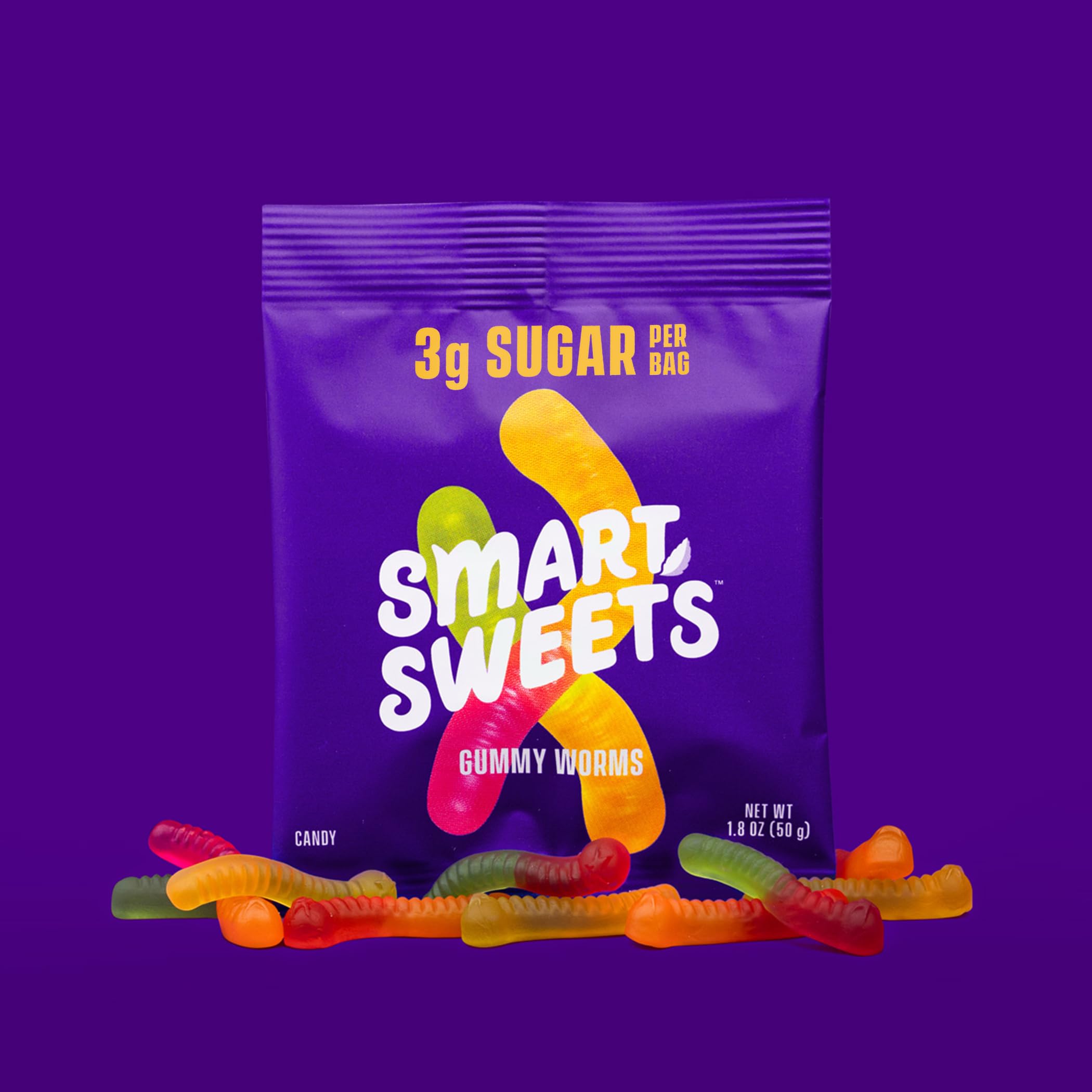 Wiggly and stretchy texture of SmartSweets Gummy Worms.