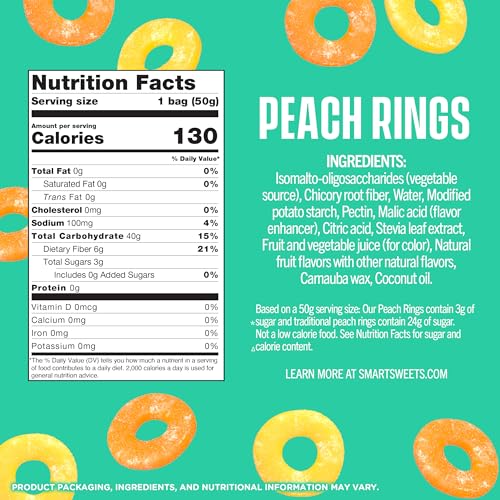 SmartSweets Peach Rings close-up reveals peachy color and vibrant flavor.