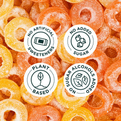 SmartSweets Peach Rings ingredients label showing no artificial sweeteners.