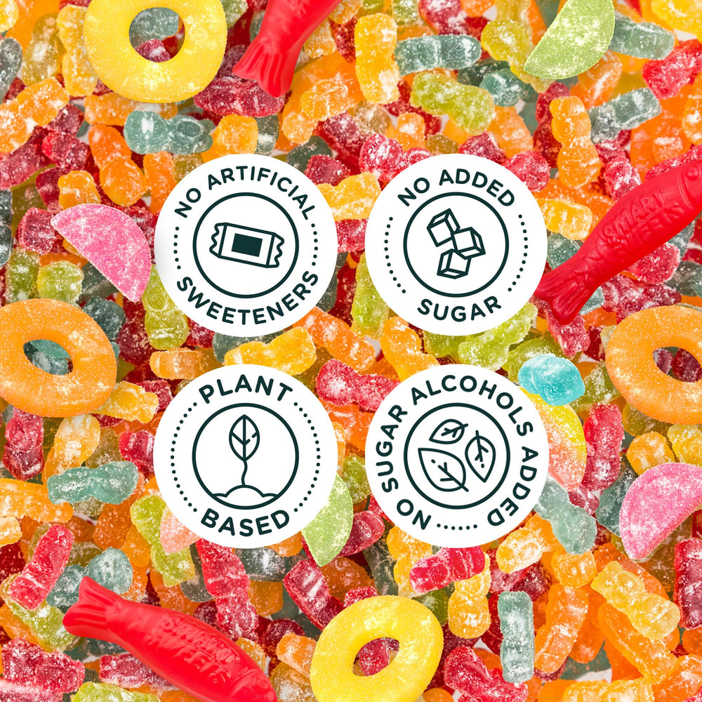 SmartSweets Peach Rings bags showcase gluten-free, plant-based candy for lunchboxes.