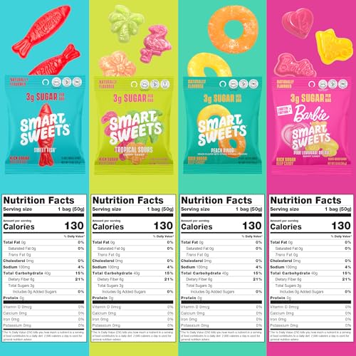 Smartsweets Peach Rings pack featuring fruity aroma and chewy texture.