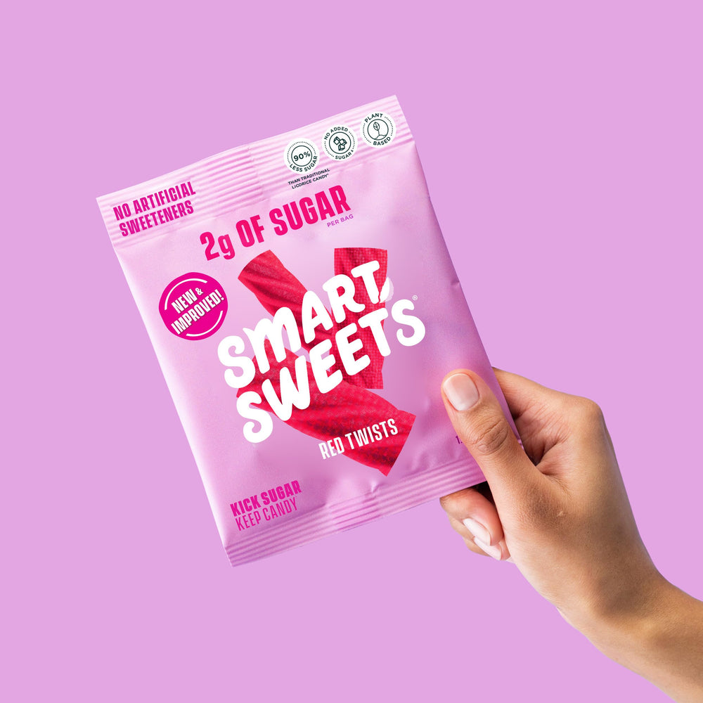 SmartSweets Red Twists berry flavor on a plate.