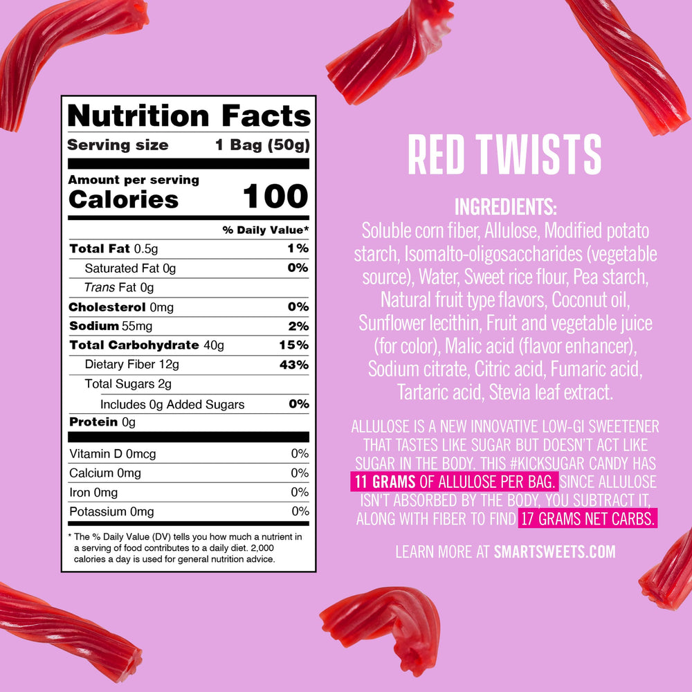 SmartSweets Red Twists no artificial sweeteners claim on label.