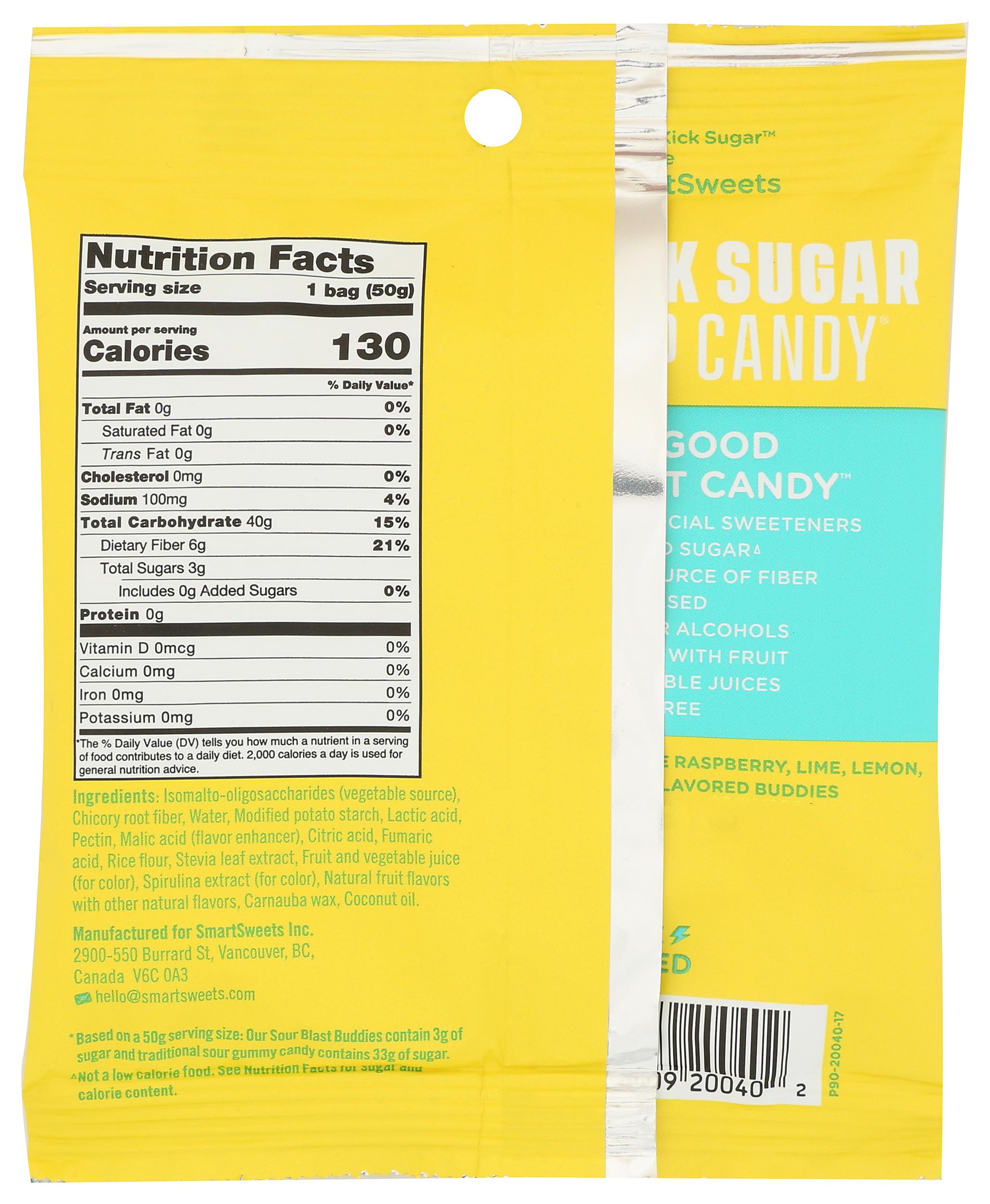 SmartSweets Sour Blast Buddies gummies close-up with tangy flavor and chewy texture