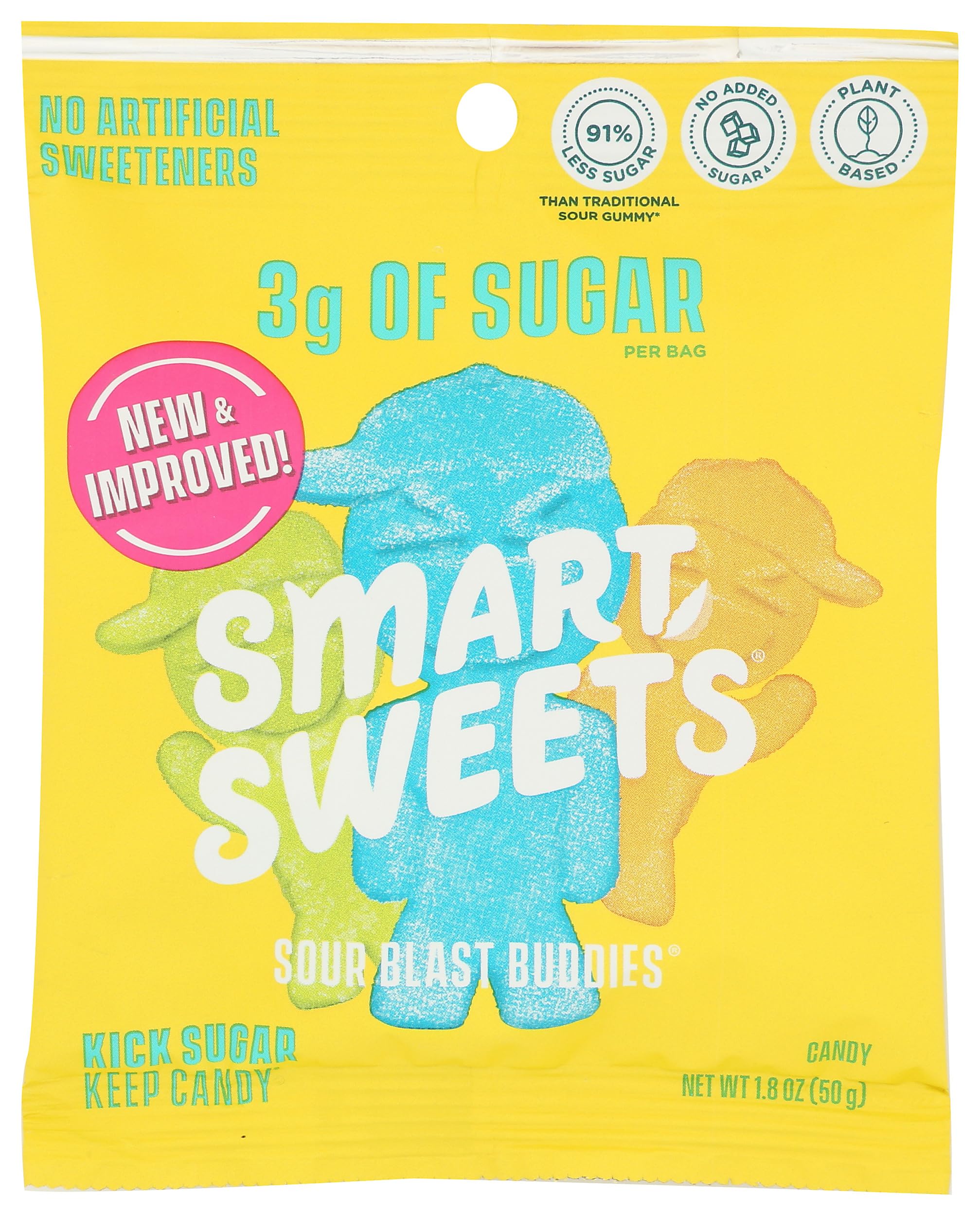 SmartSweets Sour Blast Buddies pack shot shows a low-sugar candy option