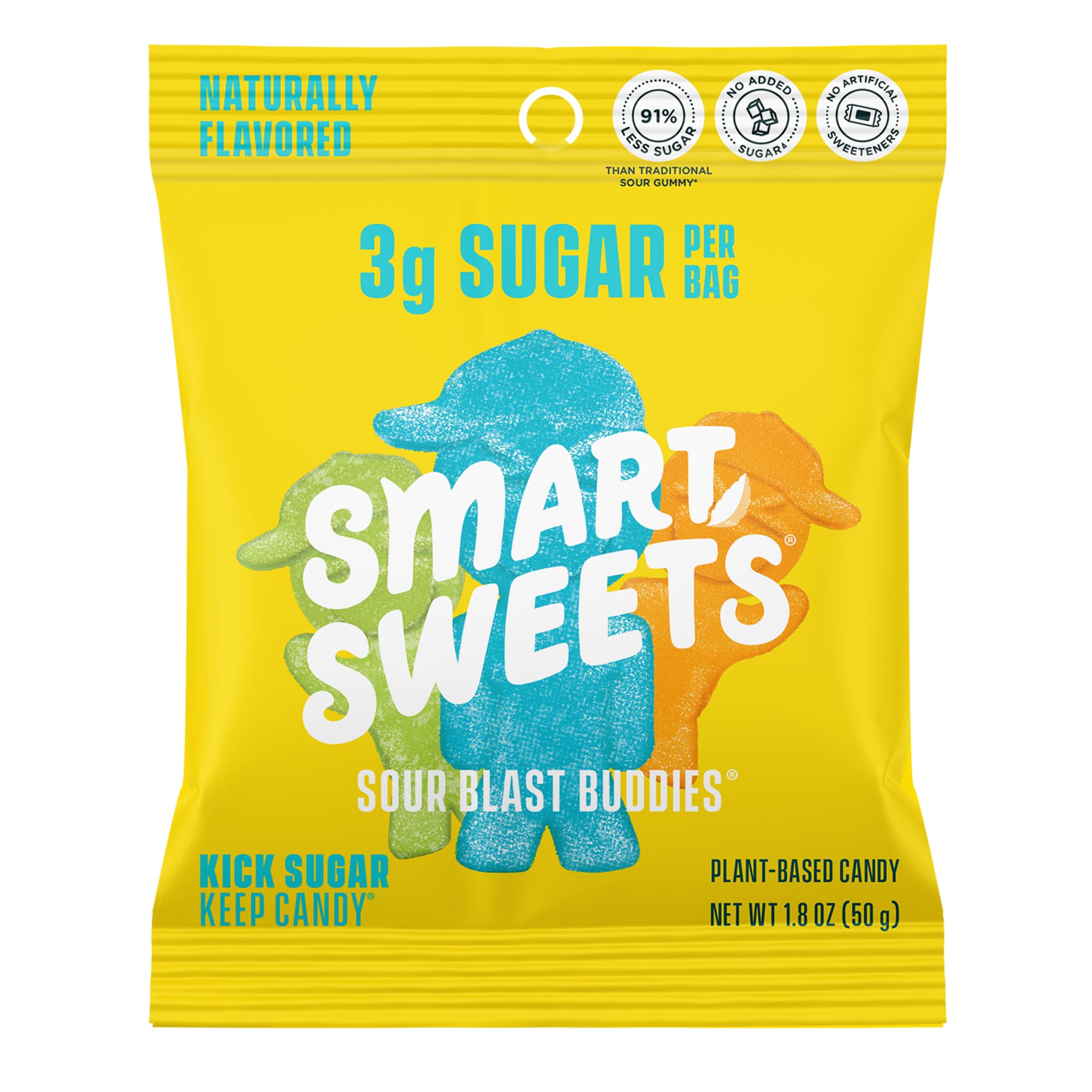 SmartSweets Sour Blast Buddies packet with vibrant fruit flavors for a low-sugar snack