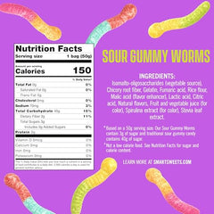 SmartSweets Sour Gummy Worms strawberry twist pineapple punch flavor bag, ideal for lunchbox snacks.