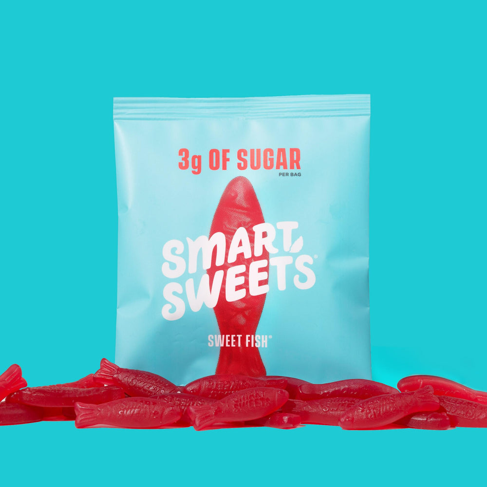 SmartSweets Sweet Fish gummies with natural sweeteners: monk fruit and allulose.