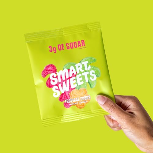 SmartSweets Tropical Sours packaging highlights plant-based, gluten-free gummies