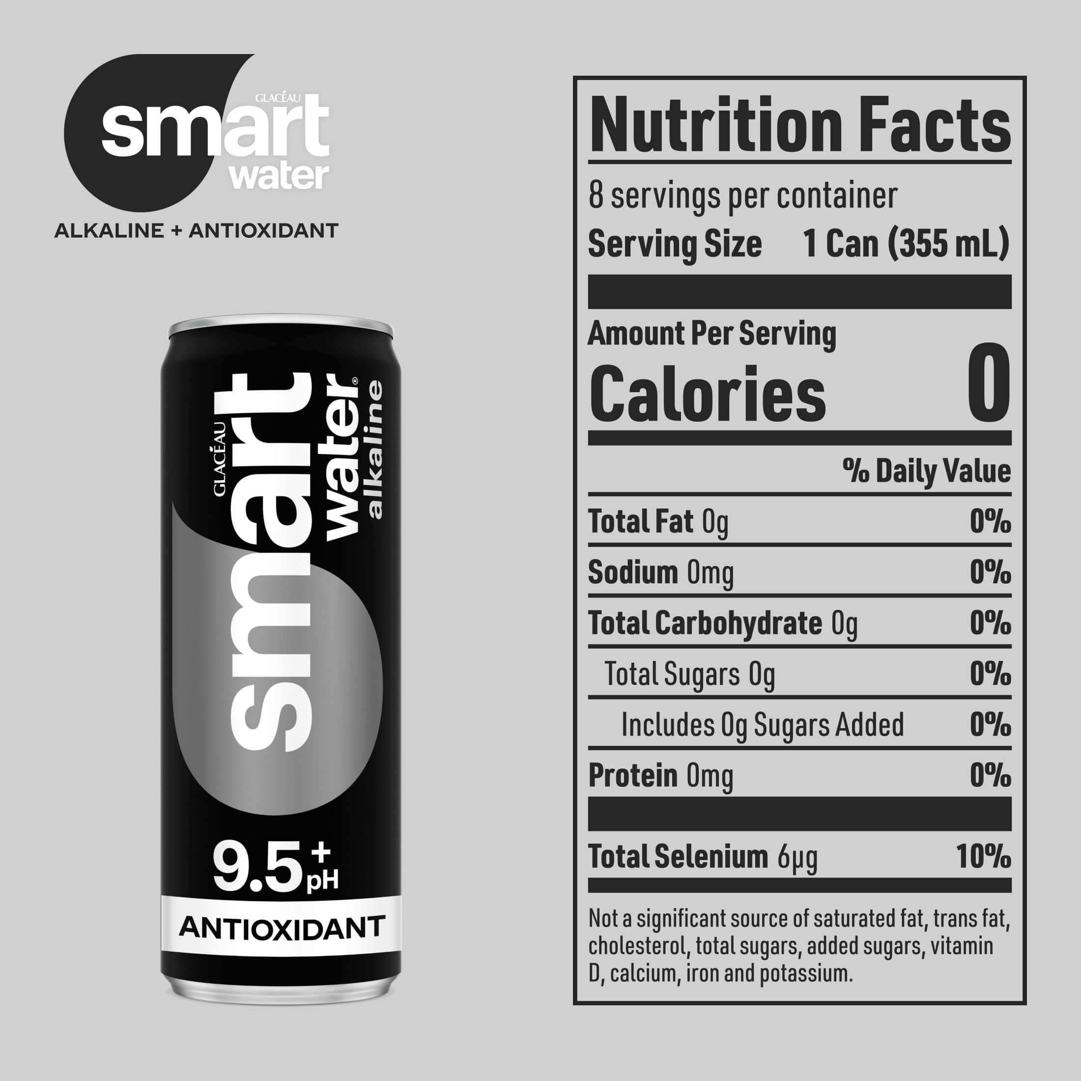 Smartwater alkaline antioxidant can pour showcasing crisp taste and portable hydration