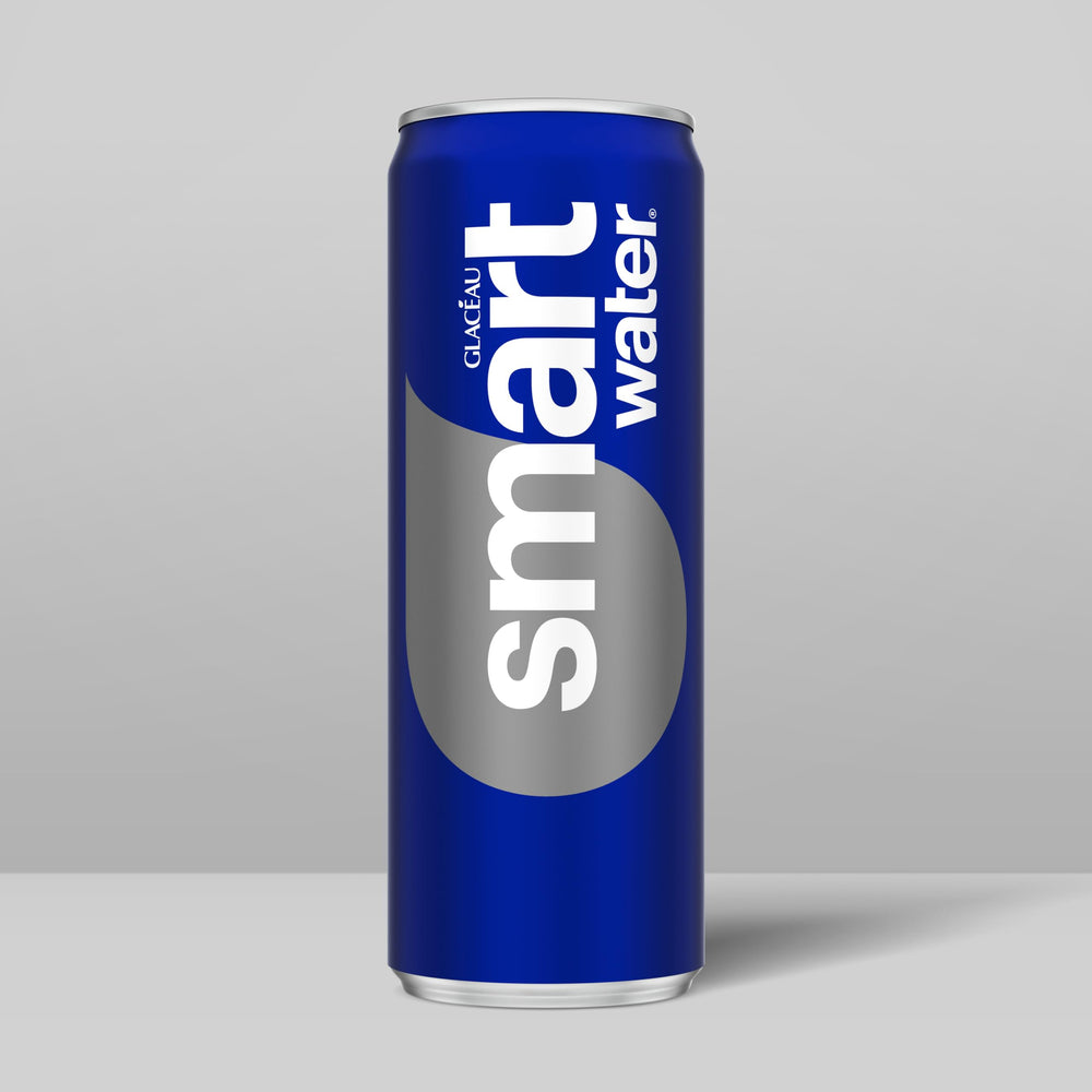 Smartwater aluminum can 12oz during outdoor hike setting