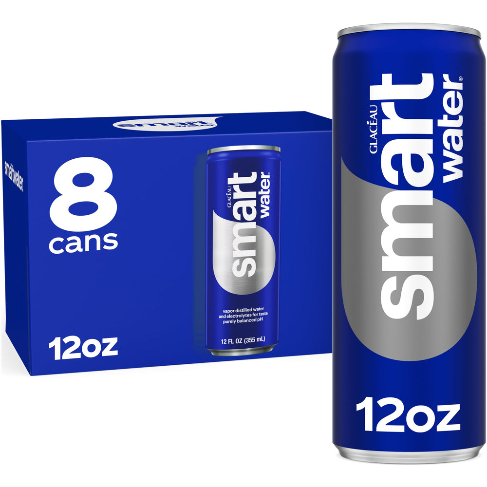 Smartwater 12oz can being poured into a glass for refreshing hydration