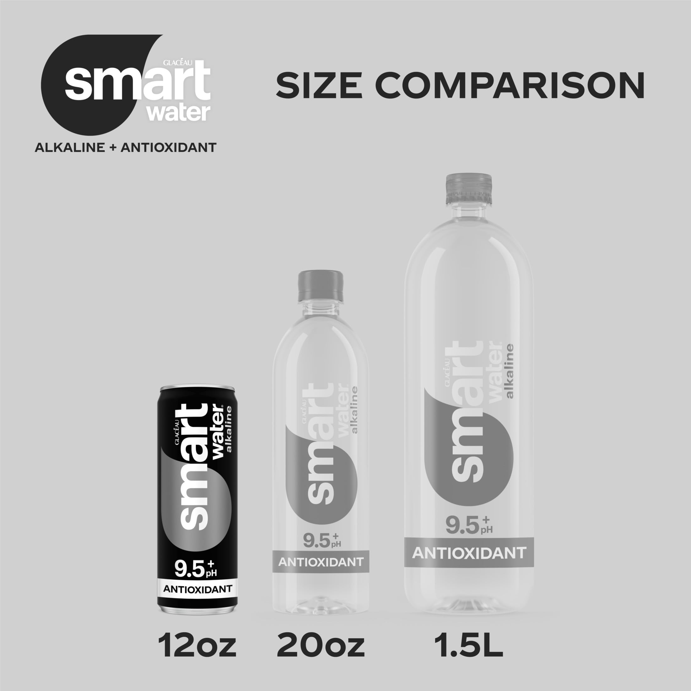 Smartwater can label closeup showing alkaline minerals and crisp flavor