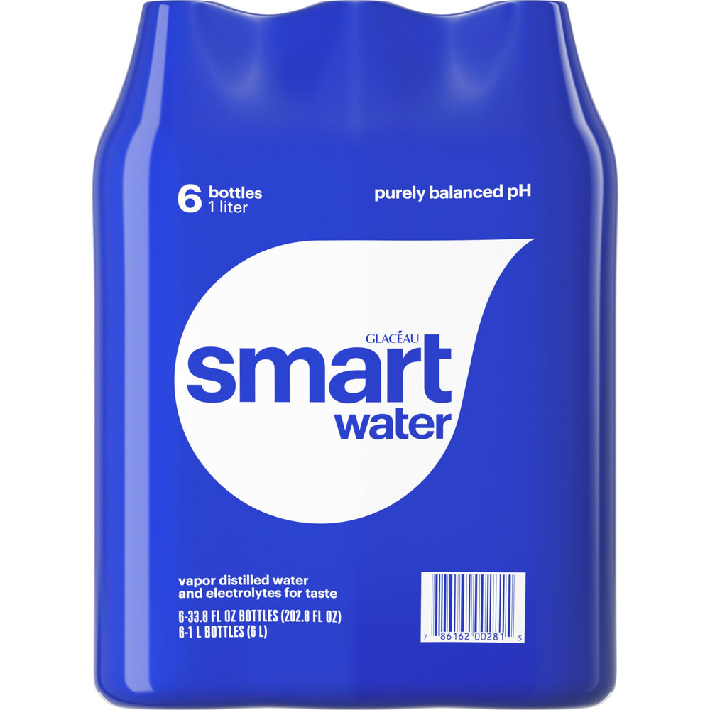 Smartwater recyclable bottle stack demonstrates sustainable packaging practices.