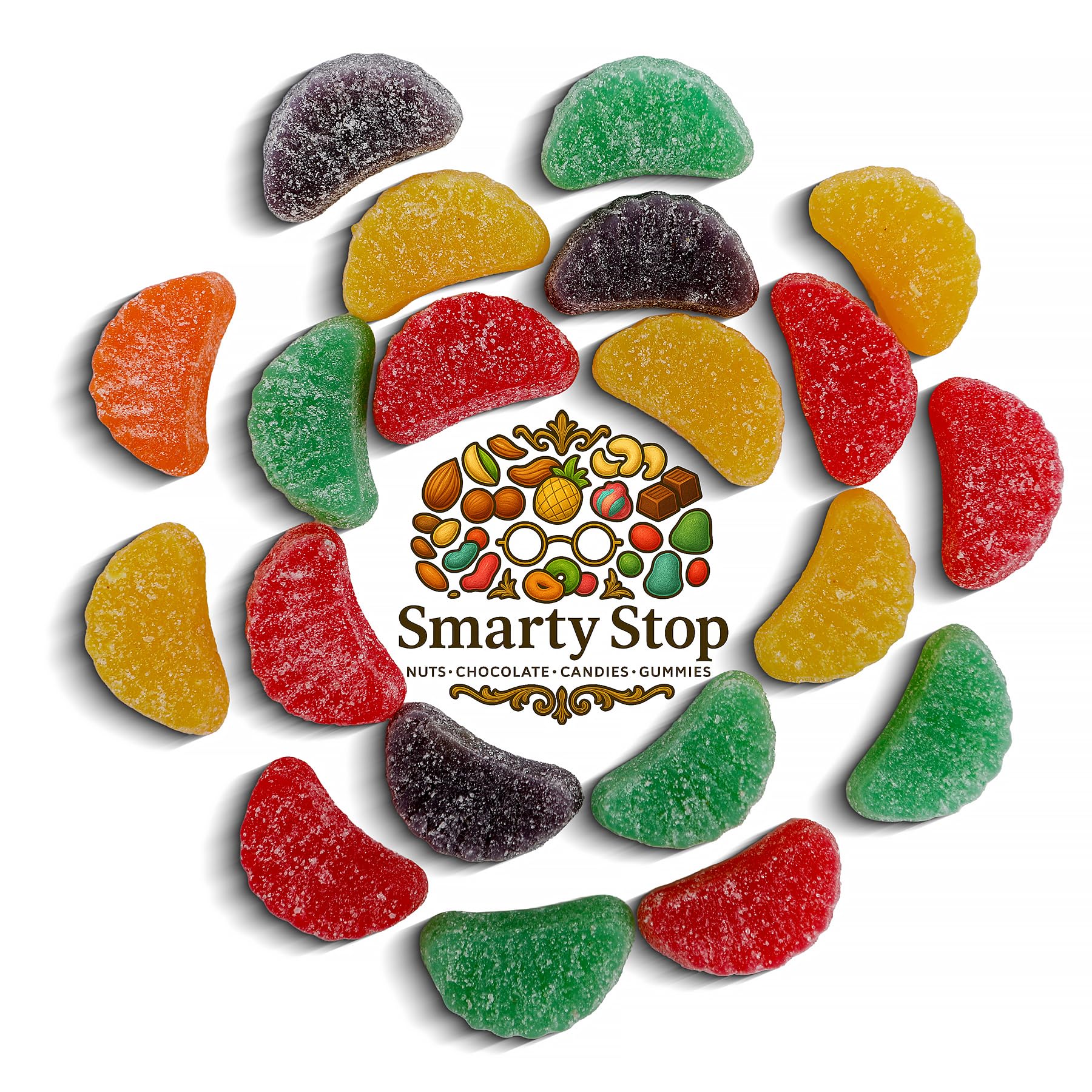 Smarty Stop cherry slice candy closeup showcases chewy texture.