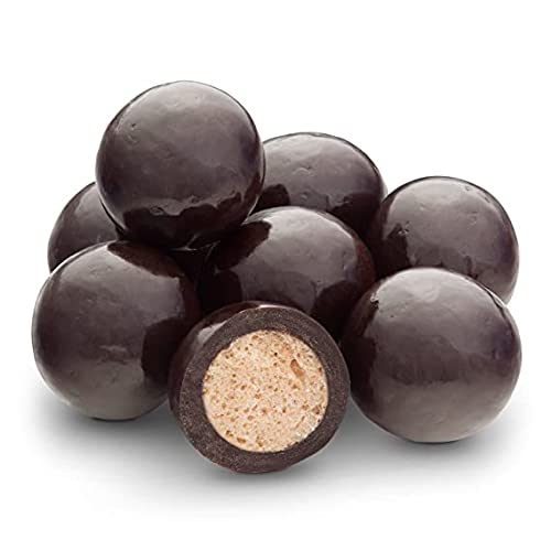 Smarty Stop dark chocolate malt balls with crispy centers, perfect for sharing.