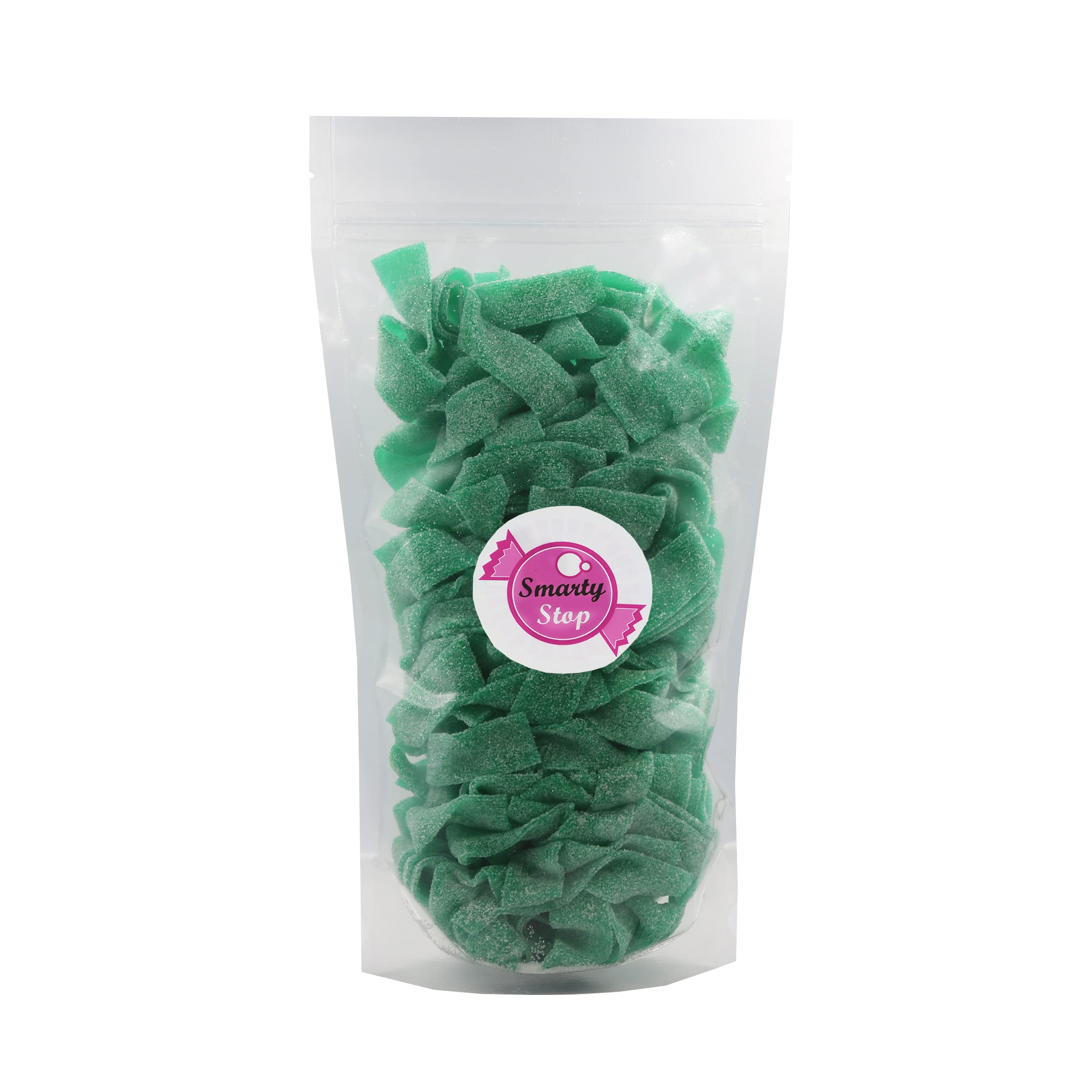 Smarty Stop Every Sour Belts green apple bag and slices show colorful candy ideal for parties