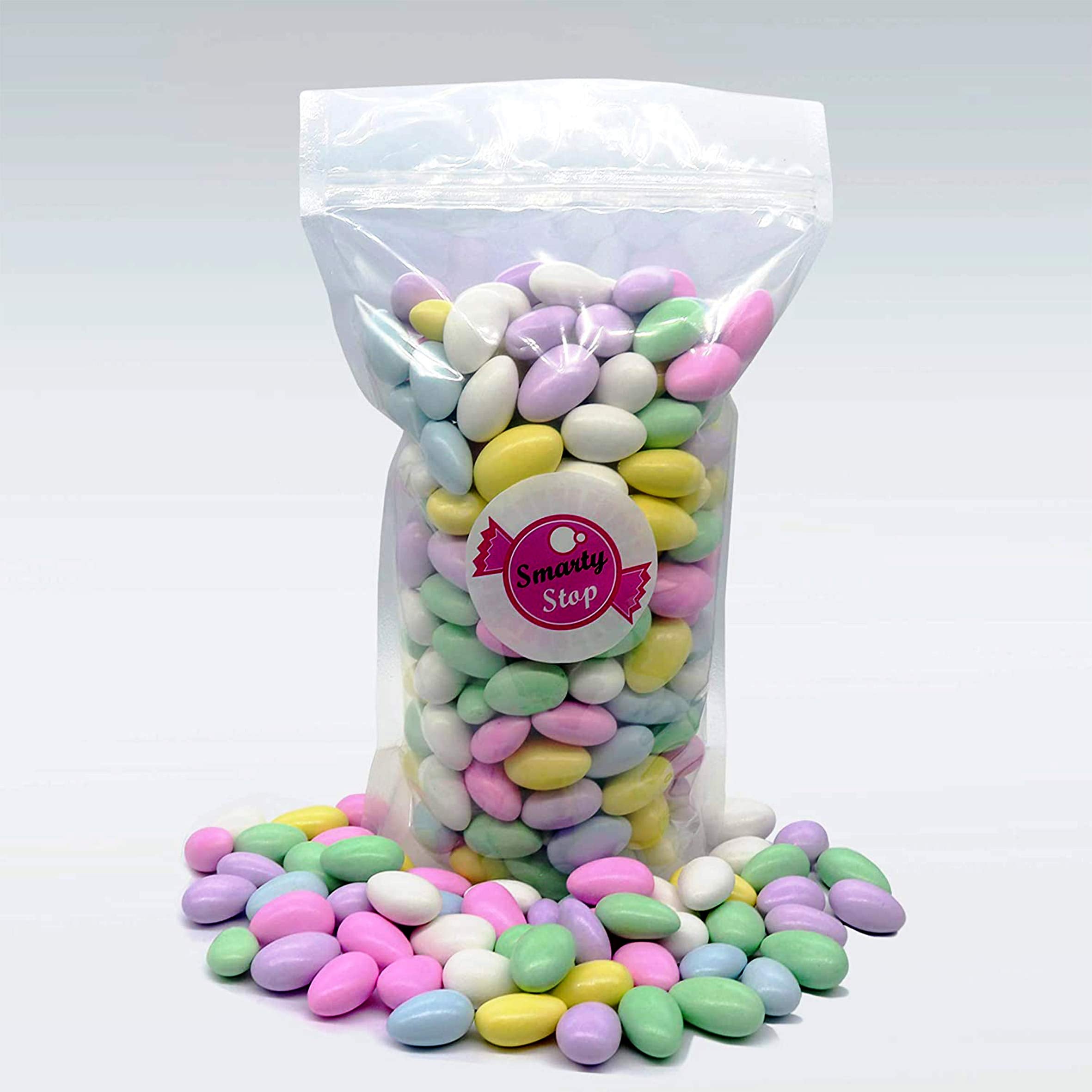 Pastel candy-coated shell closeup on Smarty Stop Jordan Almonds