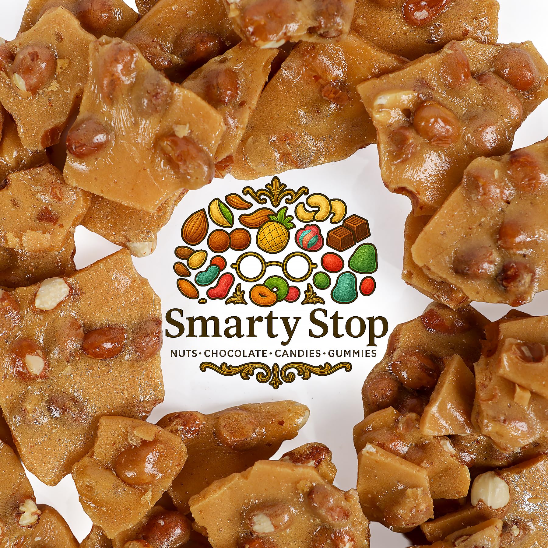 Smarty Stop Home Style Brittle served in a candy dish, ideal for holidays.