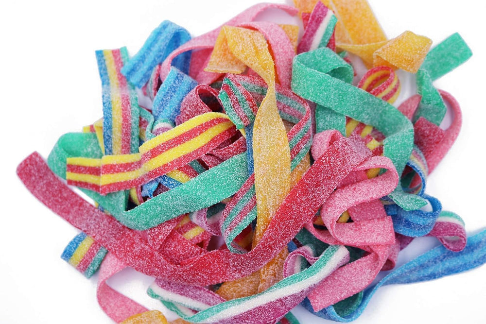Smarty Stop sour gummy belts in blueberry flavor, chewy texture and tangy coating for party snacking