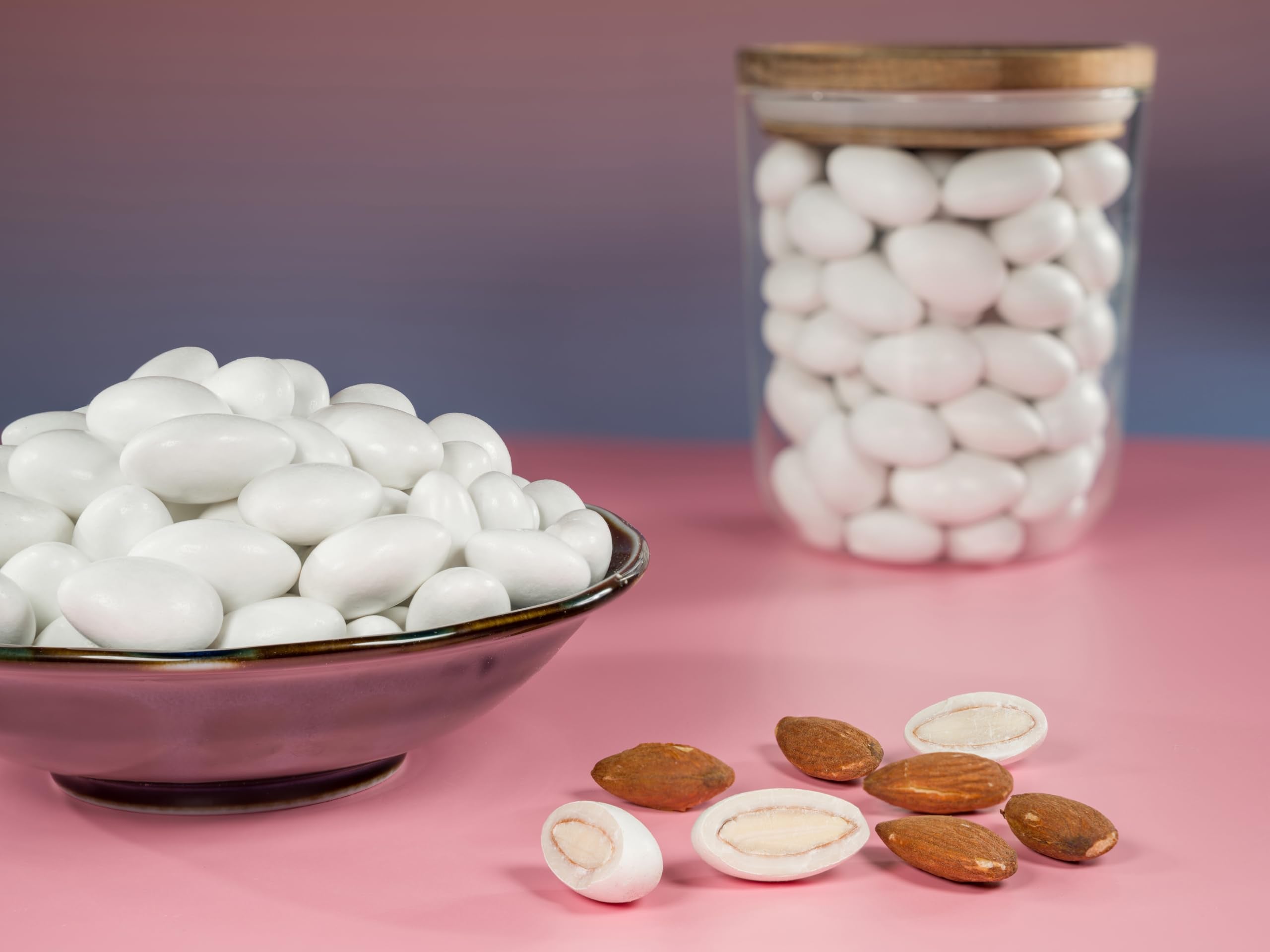 Two-pound pack of Smarty Stop Jordan almonds for sharing and snacking.