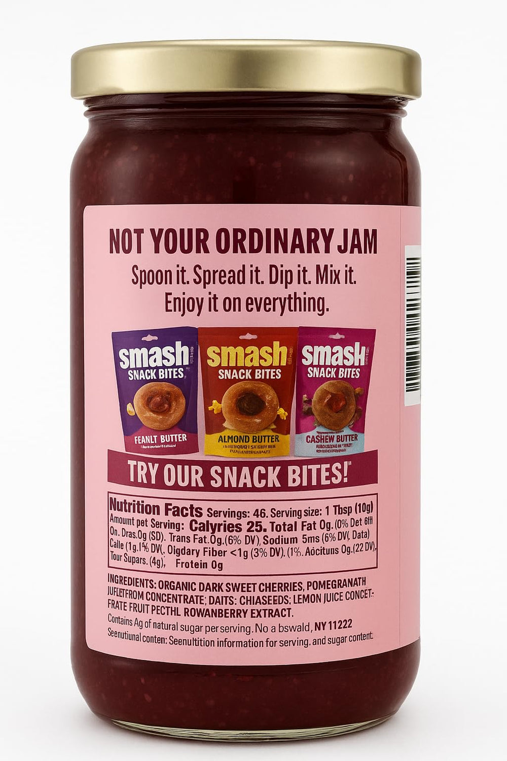 Smash Foods Cherry Pomegranate Spread on yogurt, nourishing and versatile for simple meals.