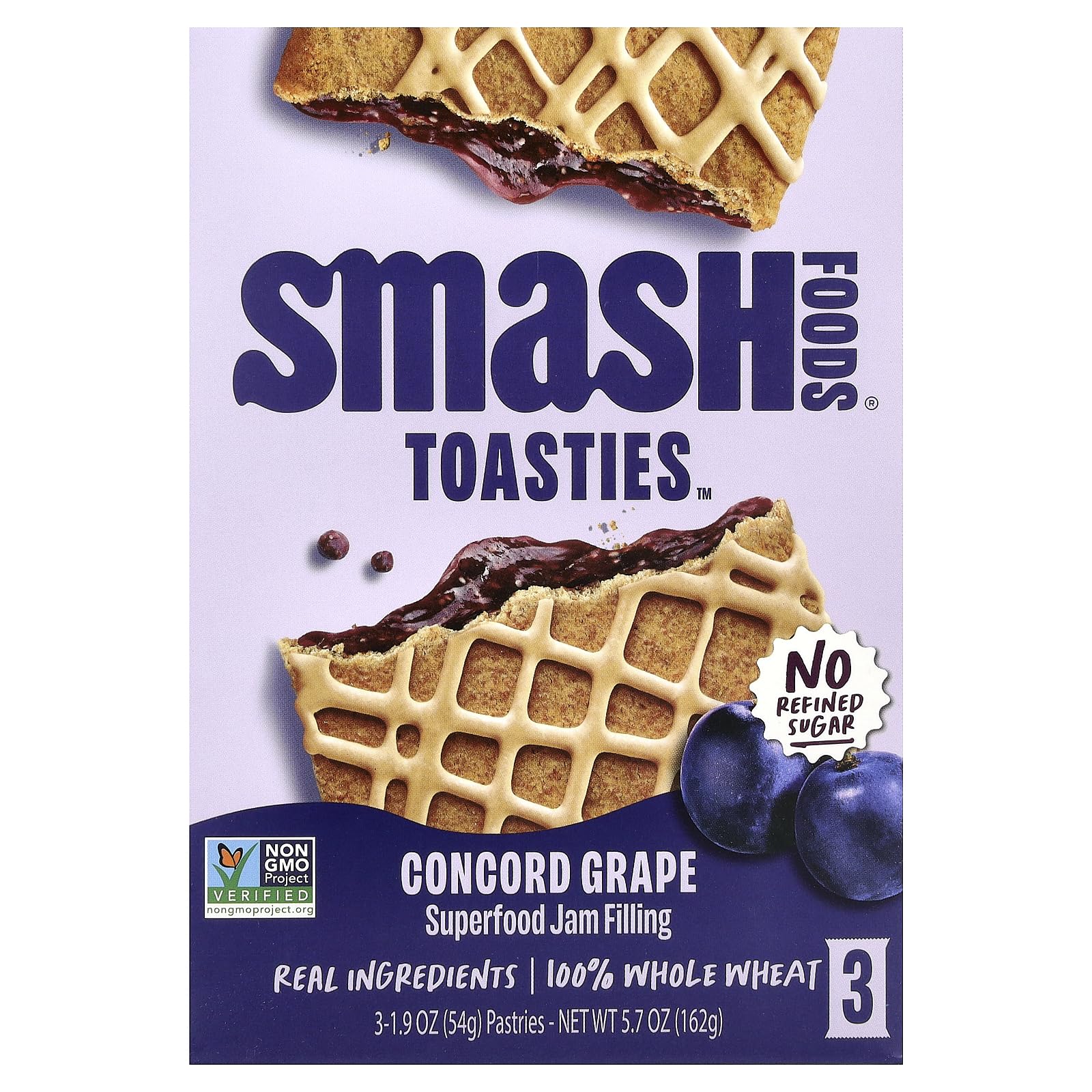 Smash Foods Smash Toasties Concord Grape pack front, ideal pantry staple for quick breakfasts