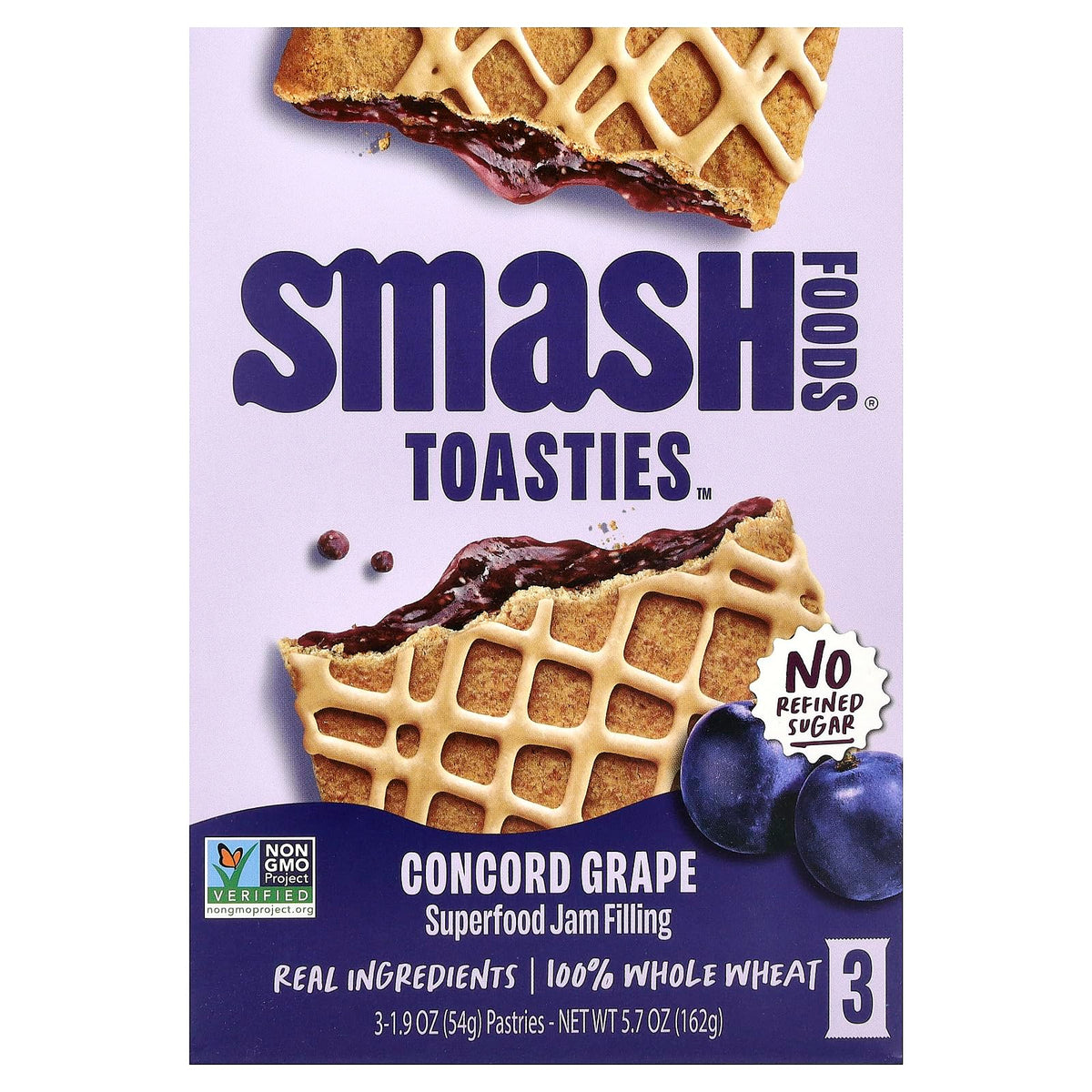 Smash Foods Smash Toasties Concord Grape pack front, ideal pantry staple for quick breakfasts