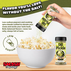 Smash Seasonings Dill Pickle Popcorn Seasoning on fries for tangy crunch