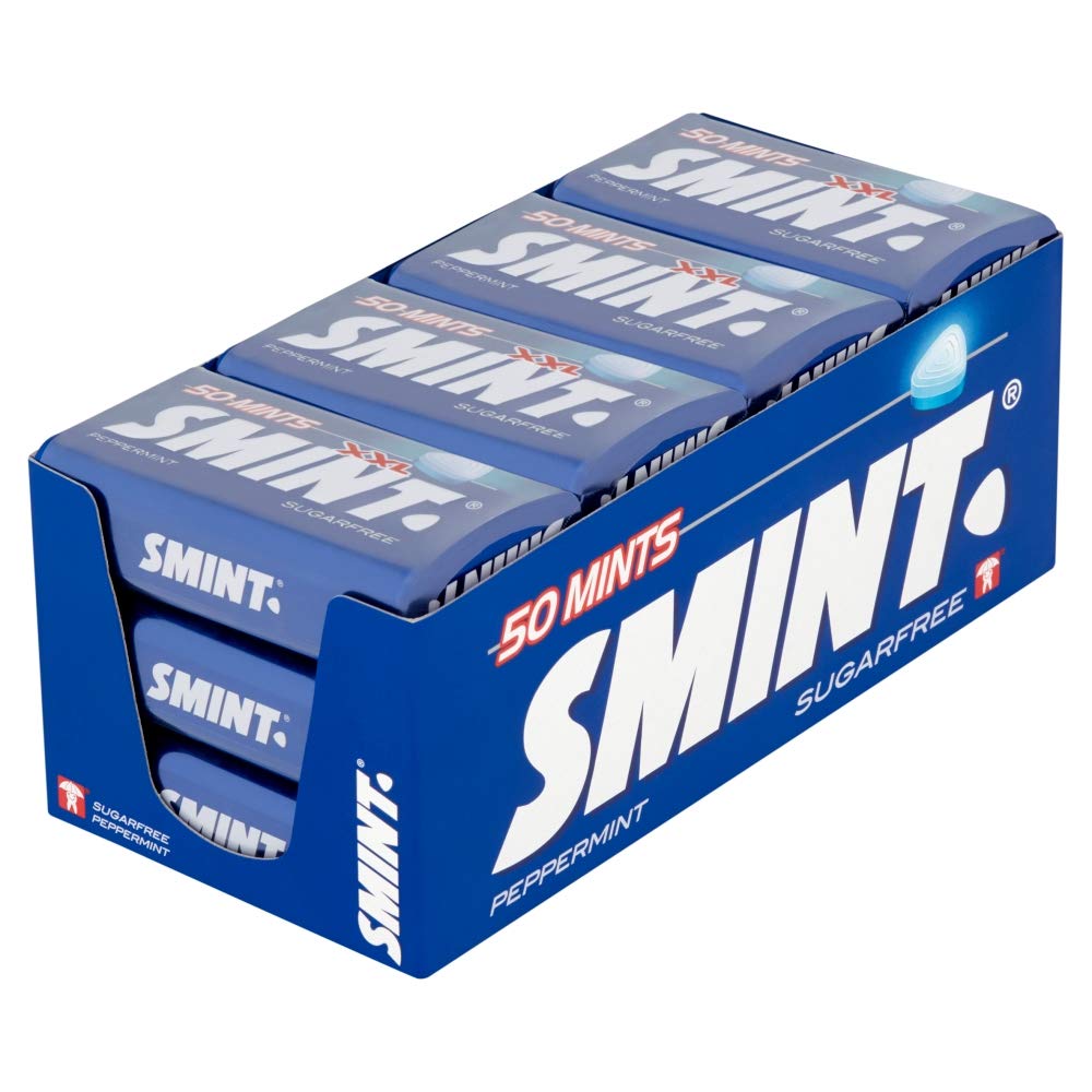 Smint Peppermint tin front for on-the-go freshness.