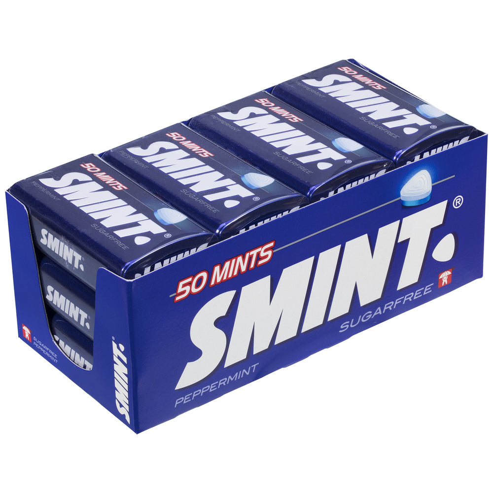 Smint Peppermint tin open showing easy access mints.