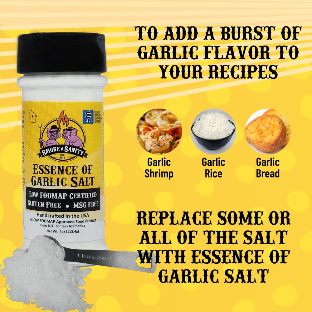 Spice rack view with gluten-free and kosher icons on garlic salt label