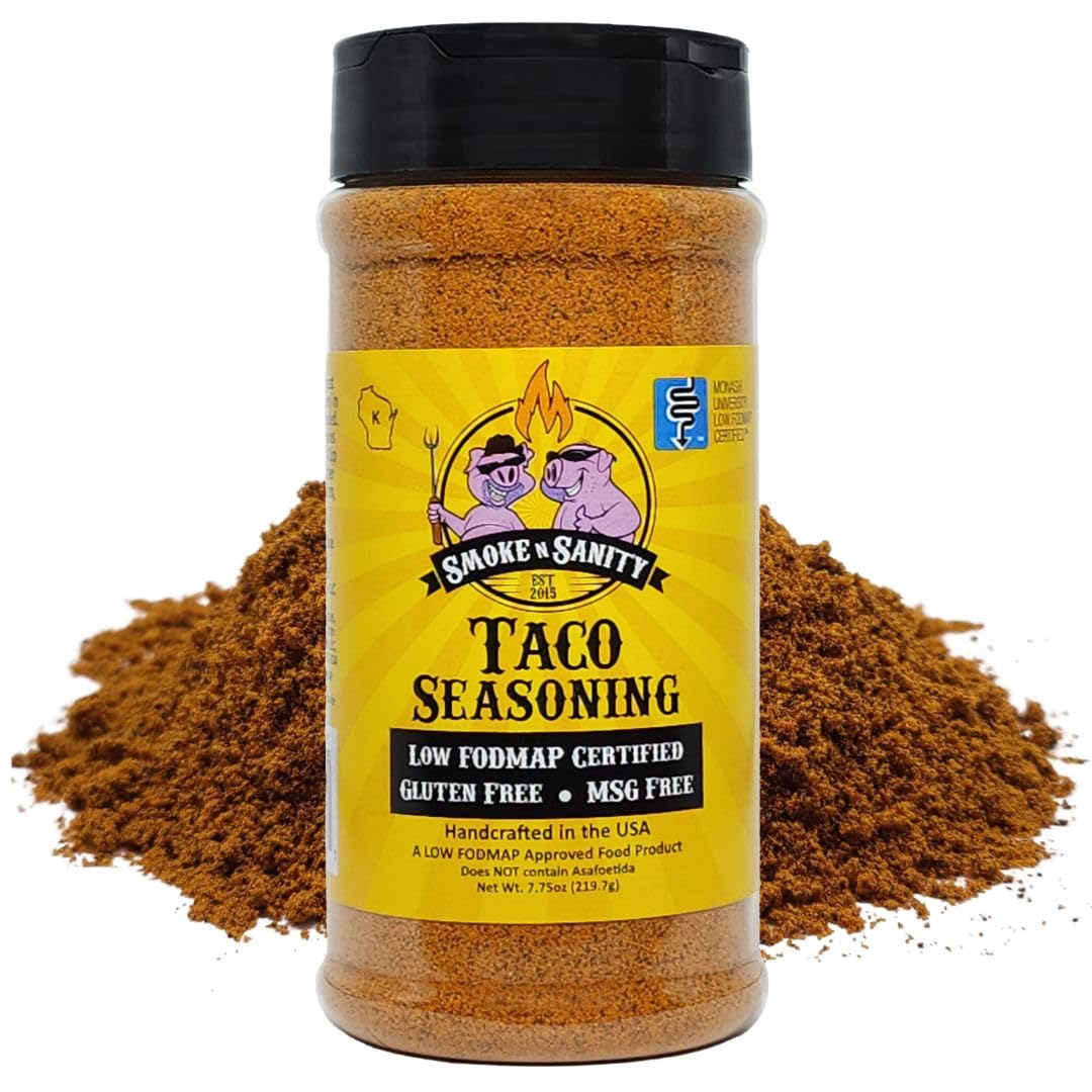 Smoke n Sanity taco seasoning bottle front for quick low FODMAP meals