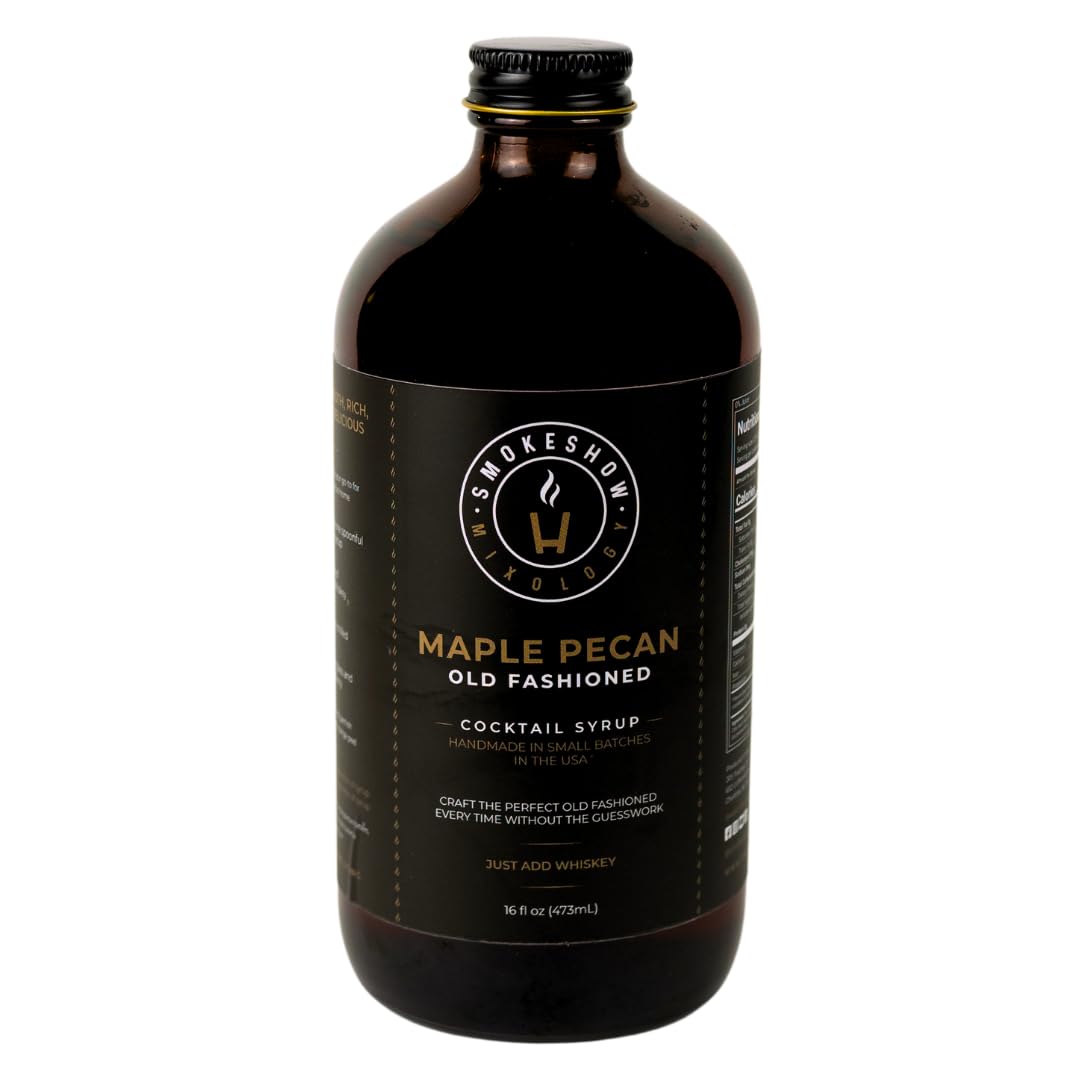 Smokeshow cocktail syrup bottle showcasing 64 servings of Old Fashioned Maple Pecan