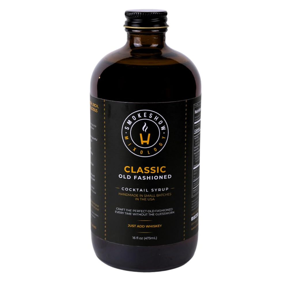 Smokeshow Classic Old Fashioned syrup bottle showcases premium ingredients for balanced sweetness.
