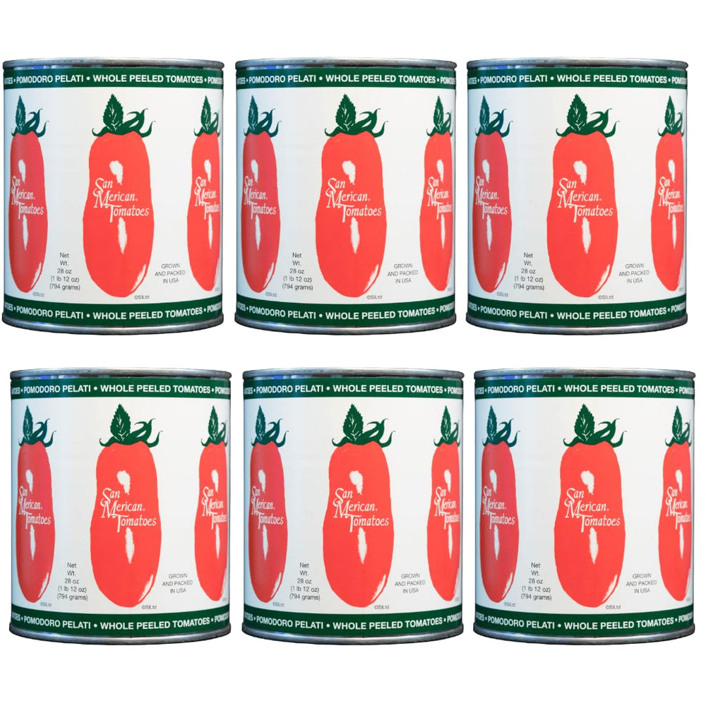 SMT San Merican Tomato whole peeled tomatoes in a 28oz can, ideal for sauces.