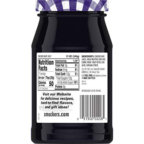Smucker's Concord Grape Jelly spread on toast with peanut butter for a classic PB&J.