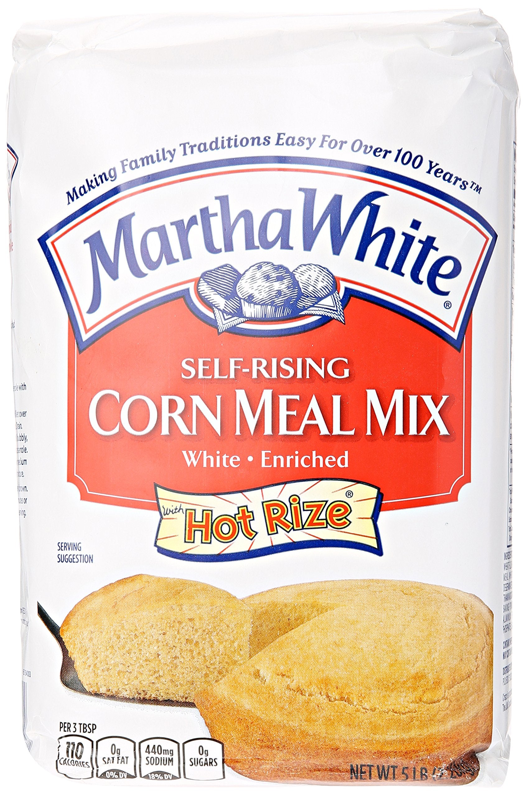 Smucker's Martha White corn meal package front shows self-rising mix for quick cornbread.