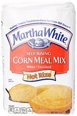 Smucker's Martha White corn meal package front shows self-rising mix for quick cornbread.