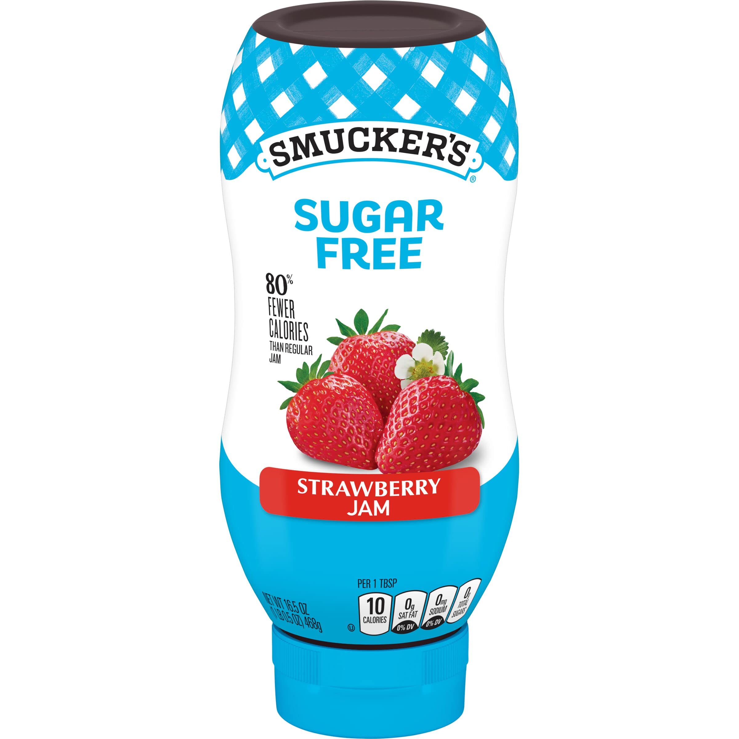 Smucker’s squeeze sugar-free strawberry jam bottle for quick, mess-free spreading